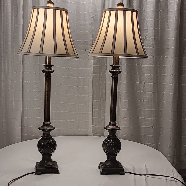 Neoclassical Style Table Lamps With Sculptured and Layered Lampshades - a Pair For Sale - Image 17 of 18