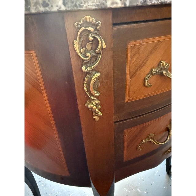 Early 20th Century French Louis XVI Grey Marble Top Demilune Chest For Sale - Image 11 of 11