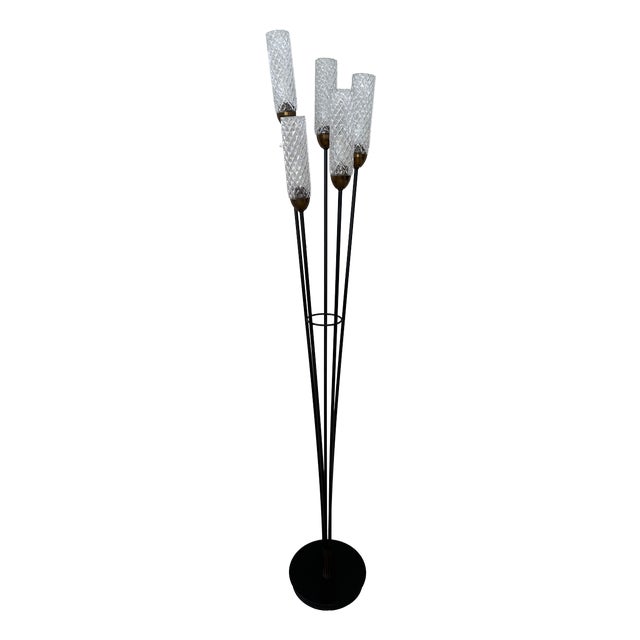Vintage Floor Lamp in Glass and Metal, 1950s For Sale