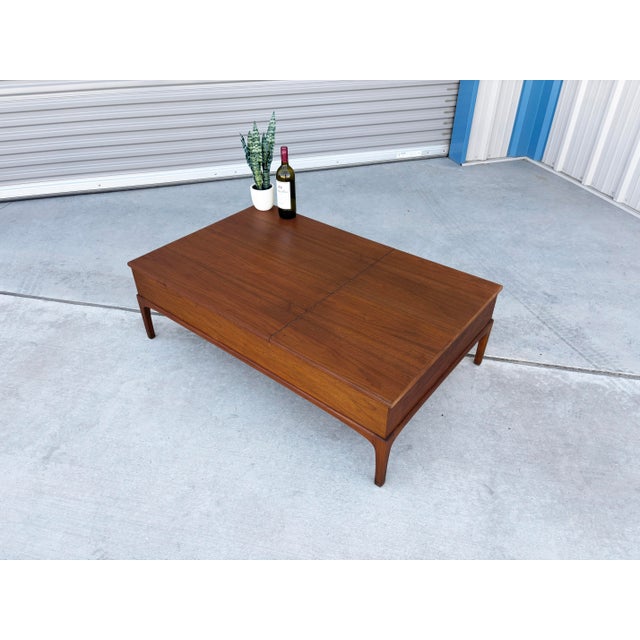 Mid-Century Modern “Rythm” Walnut Coffee Table With Storage by Lane Furniture For Sale In Los Angeles - Image 6 of 12