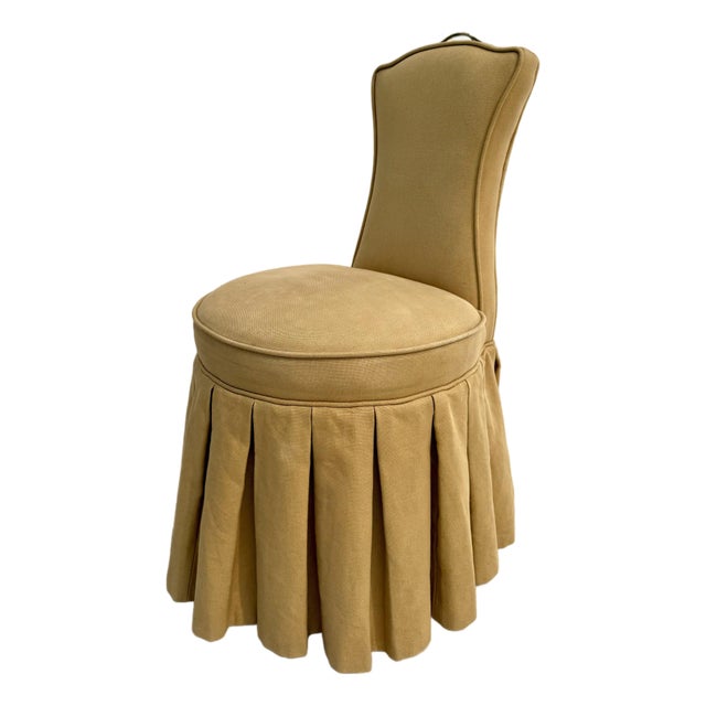 Frontgate Upholstered "Elena" Rolling Vanity Chair With Pleated Skirt For Sale