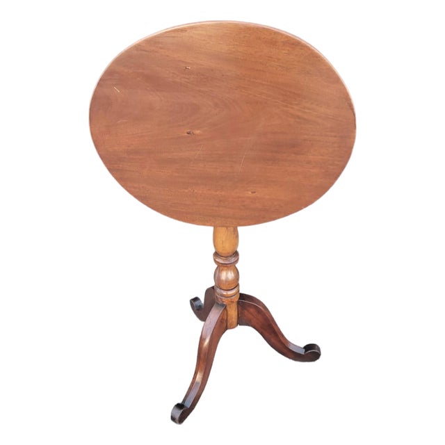 19th Century American Cherry Candle Stand Table Refurbished For Sale