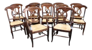 12 Contemporary Carved Rush Seat Dining Chairs