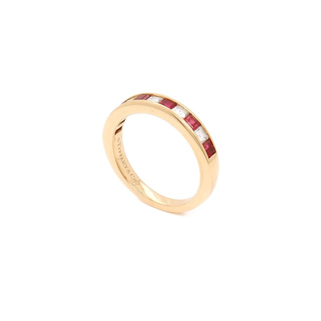Tiffany and Co. Vintage Tiffany & Co. 18k Gold, Diamond, and Ruby Half Eternity Band Ring For Sale - Image 4 of 11
