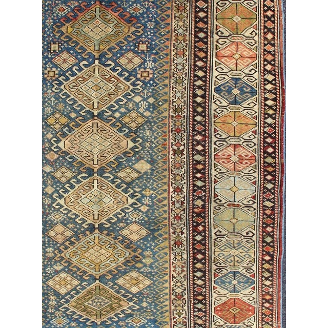 Antique 19th Century Caucasian Shirvan Rug With Medallions in Teal Blue Background and Multi Colors For Sale - Image 4 of 12