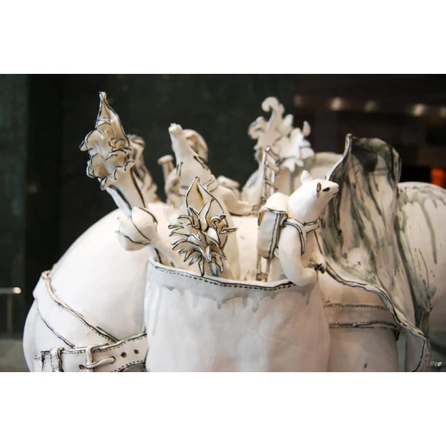 Elephant and Friends, Porcelain Freestanding Ceramic Sculpture with Animals, 2019 For Sale - Image 6 of 10