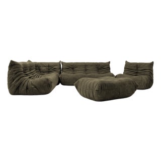 Togo Sofa Set in Khaki Green by Michel Ducaroy for Ligne Roset, Set of 5 For Sale