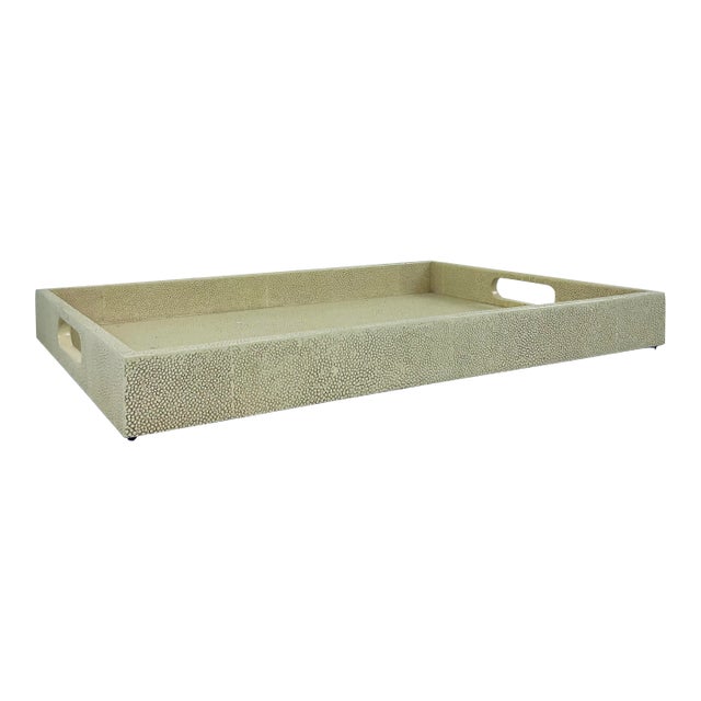Made Goods Modern Large Ivory Faux Shagreen Emery Tray For Sale