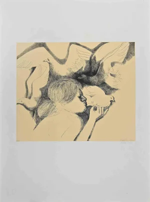 Emilio Greco, The Pigeons, Etching, 1983