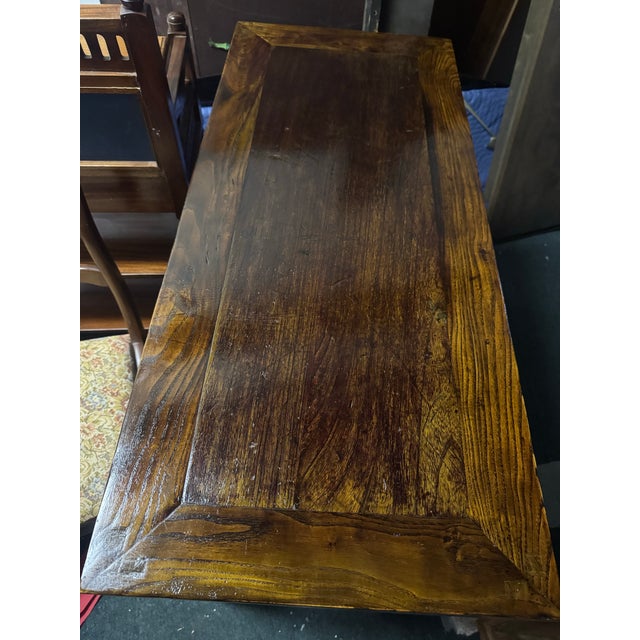 Wood Antique Chinese Ming Style Solid Elm Writing Desk or Console Table With Original Ring Pulls For Sale - Image 7 of 9