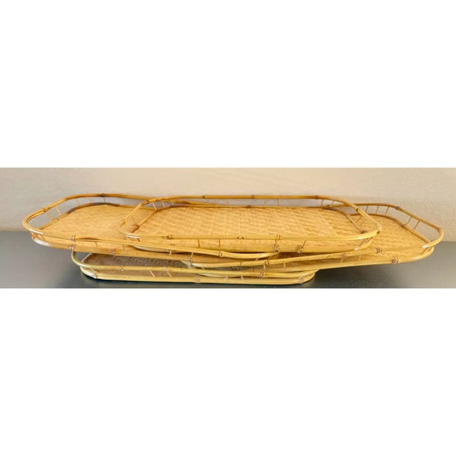 Vintage Boho Woven Rattan & Bamboo Stacked Serving Trays Set of 8