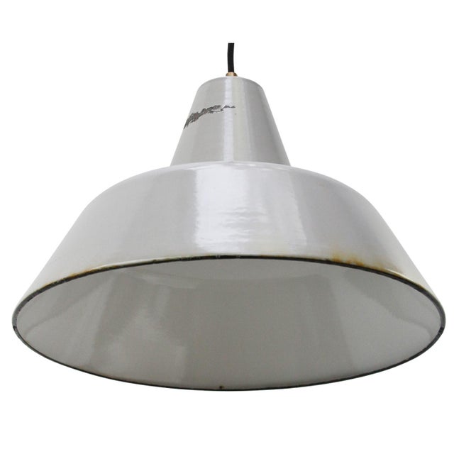 Industrial Industrial Dutch Grey Enamel Factory Pendant Light by Philips, Holland For Sale - Image 3 of 6