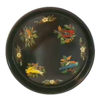 Mid-Century Black Metal Tray W/Birds For Sale