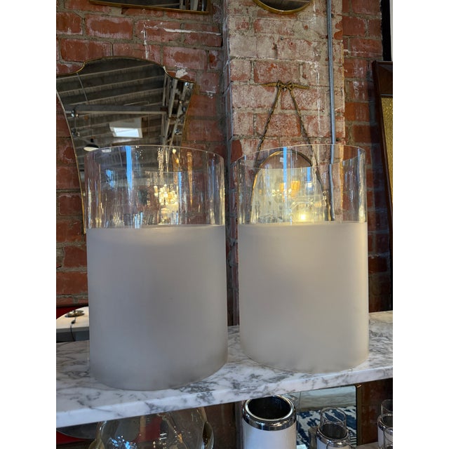 Glass Pair of Frosted Glass Cylinder Table Lamps For Sale - Image 7 of 8