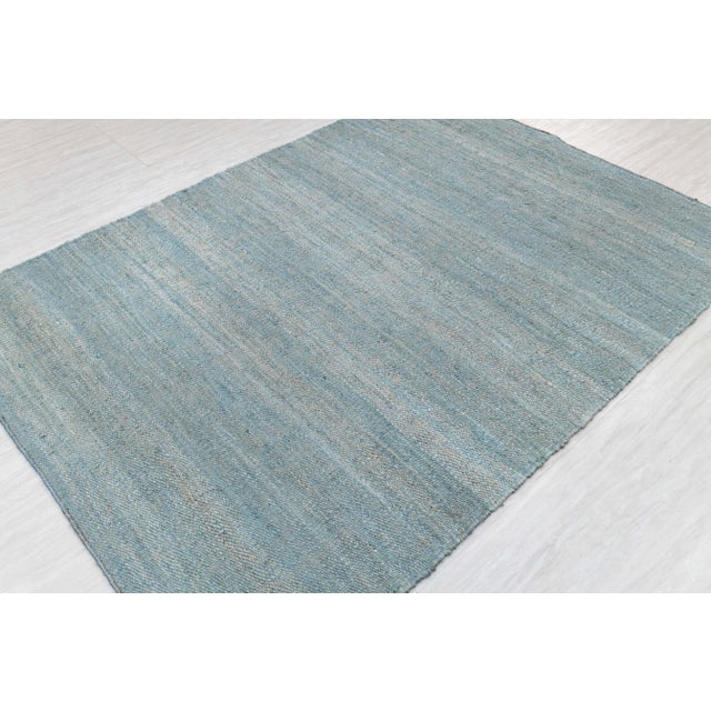 Light Blue Solid Handwoven Premium Natural Jute Yarn Flatweave Rug 9x12 Ft. For Sale - Image 6 of 12