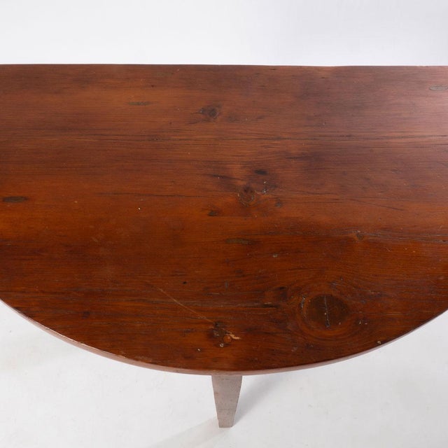 Primitive antique pine demilune table
