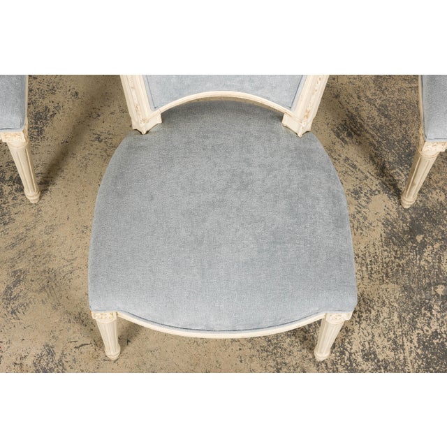 Set of 6 French Louis XVI Painted Dining Chairs in Dusty Blue, Early 20th Century For Sale - Image 4 of 18