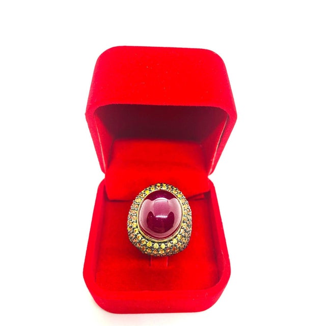 Bochic “Orient” Vintage Ruby & Yellow Sapphire Ring Set In 18K Gold & Silver For Sale - Image 11 of 14