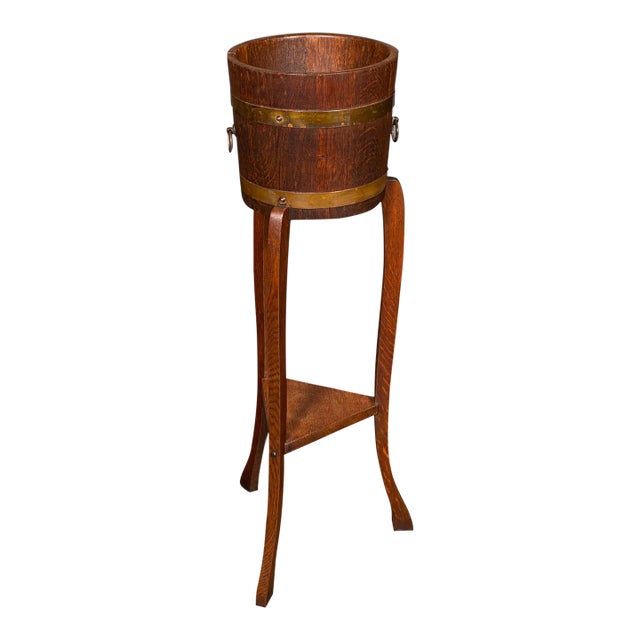 Antique Decorative Jardiniere Stand, English, Coopered Oak, Planter, Circa 1920 For Sale