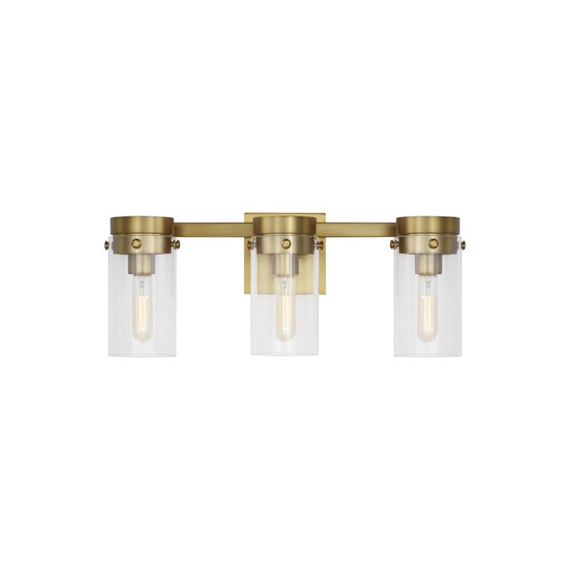2020s Chapman & Myers by Visual Comfort Studio Garrett 3 - Light Vanity, Brass For Sale - Image 5 of 5