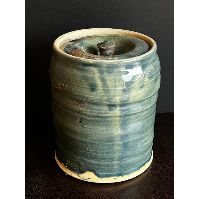 Japanese Vintage Japanese Wabi Sabi Glazed Eathernware Mizushashi For Sale - Image 3 of 9