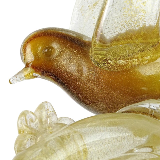 Murano Murano Vintage Salviati White Amber Gold Italian Art Glass Birds Centerpiece Sculptures - A Pair For Sale - Image 4 of 5