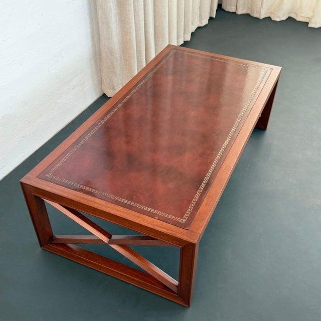 1950s 1950s Hollywood Regency Mahogany and Leather Coffee Table For Sale - Image 5 of 10