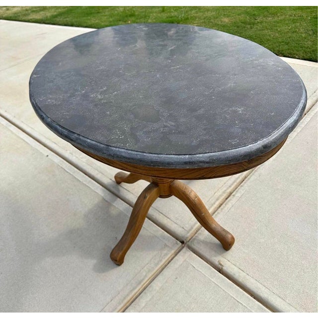 English Vintage Solid Wood and Stone Foyer Table From Retired Restoration Hardware Collection For Sale - Image 3 of 3