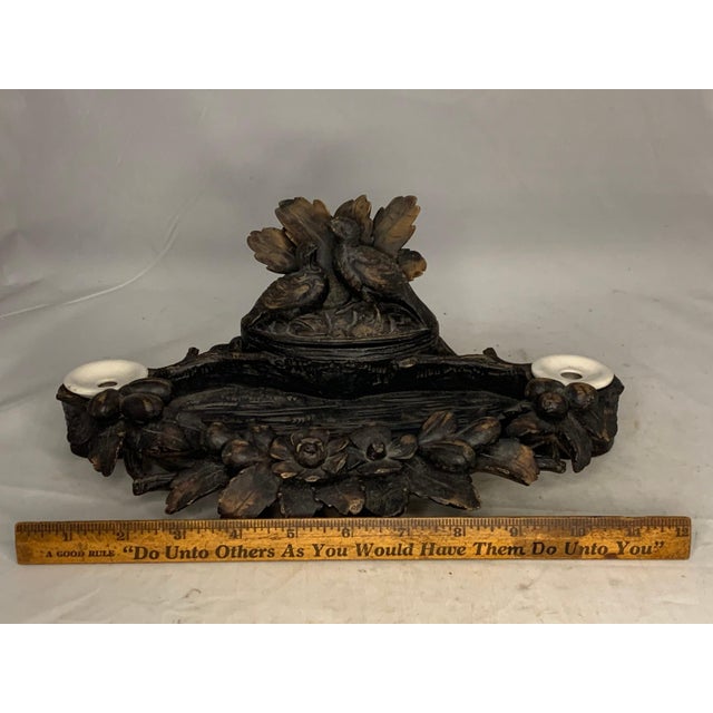 Antique Black Forest Capercaillie Double Inkwell: Hand Carved Fowl Decor For Sale - Image 10 of 10