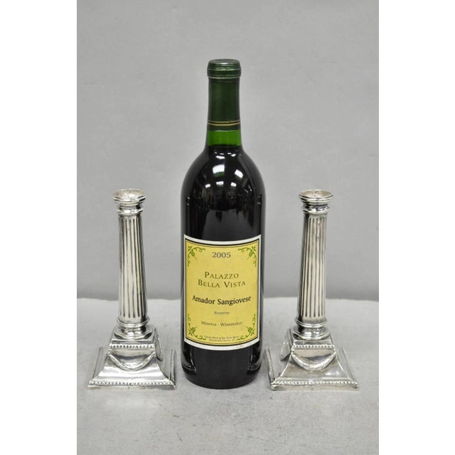Vintage English Regency Silver Plated Classical Column Small Candlesticks - Pair For Sale - Image 16 of 16