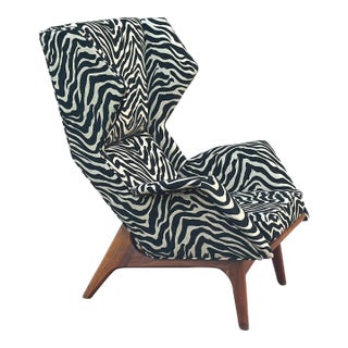 Sculptural Wing Chair by Adrian Pearsall for Craft Associates Inc. Model 2206 in Black & Beige Zebra Print For Sale