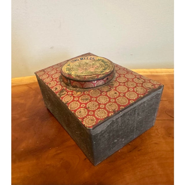 Antique Decorative Tin Box With Floral Medallion Lid For Sale - Image 4 of 5