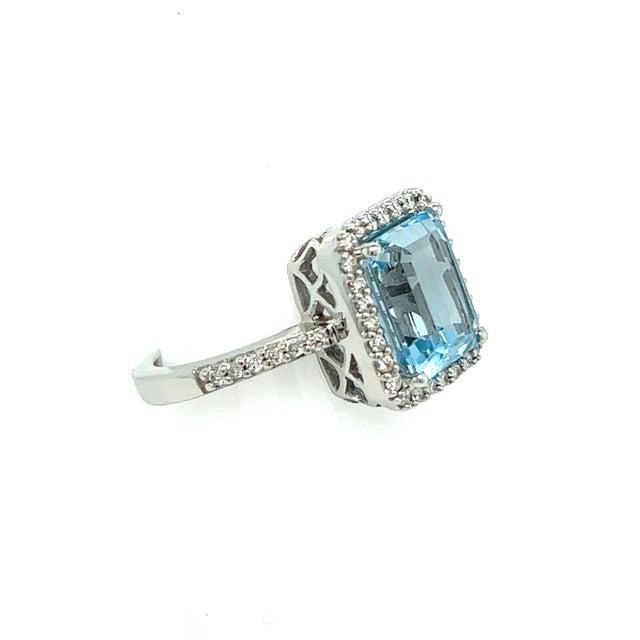 Natural Topaz Diamond Ring 6.5 14k W Gold 5.1 TCW Certified For Sale - Image 4 of 7