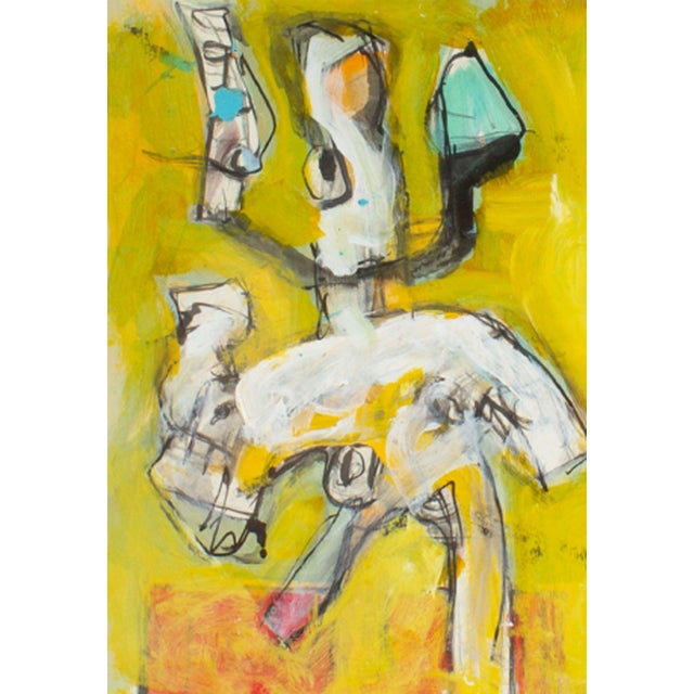 An abstract mixed media painting by the American artist James L. Bruch (1942-2023). Abstract objects and an illustrated...