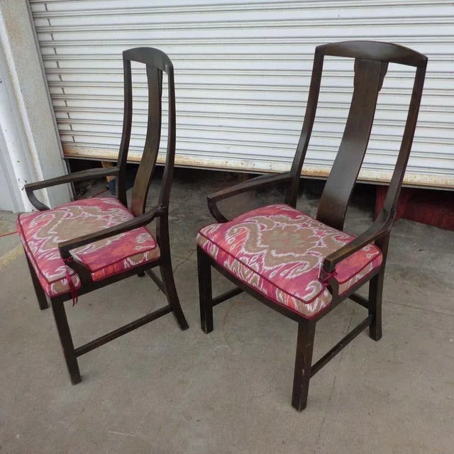 Chippendale 17th Century Baker Ikat Print Dining Chairs - Set of 6 For Sale - Image 3 of 7