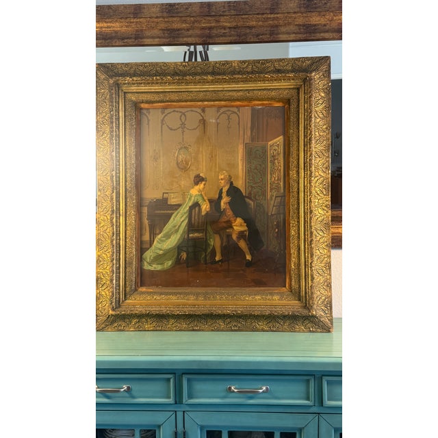 Antique , Lithograph Courting Scene Chromolithograph, Ornate Gilt Frame, Wavy Glass, C1880 For Sale - Image 10 of 18