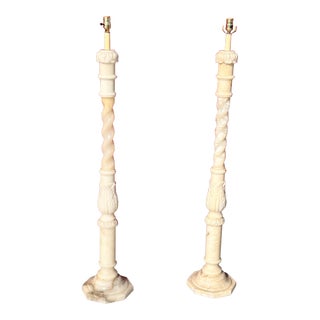 Vintage Alabaster Marble Floor Lamps Barley Twist Neoclassical For Sale