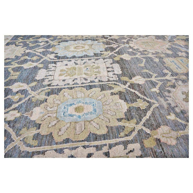 21st Century Turkish Oushak Wool 14x20 Charcoal, Green & Ivory Handmade Oversized Area Rug #1144091 For Sale - Image 10 of 14