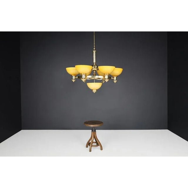 Gold Sculptural Italian Chandelier in Brass & Amber-Gold Opaline Glass, 1970s For Sale - Image 8 of 11
