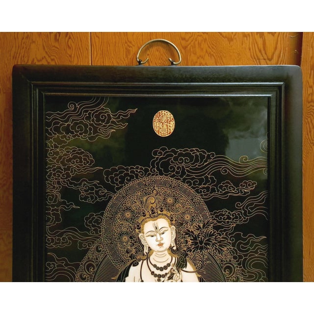 Chinese Chinese Framed Porcelain Buddhist Temple Plaque White Tara For Sale - Image 3 of 5