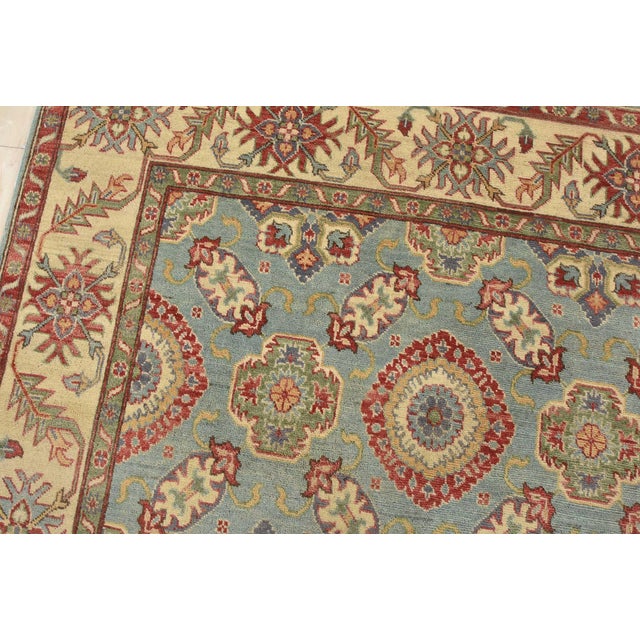 Kazak Rug 5’11” X 9’4” Blue Wool Tribal Hand-Knotted Oriental Carpet For Sale In Philadelphia - Image 6 of 12