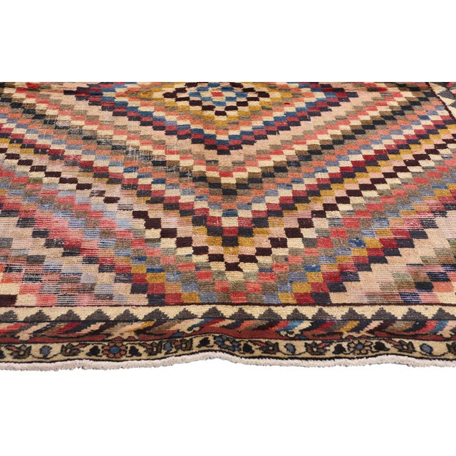 Vintage Checkered Diamond Persian Lori Rug - 05'01 X 07'03 For Sale - Image 4 of 9