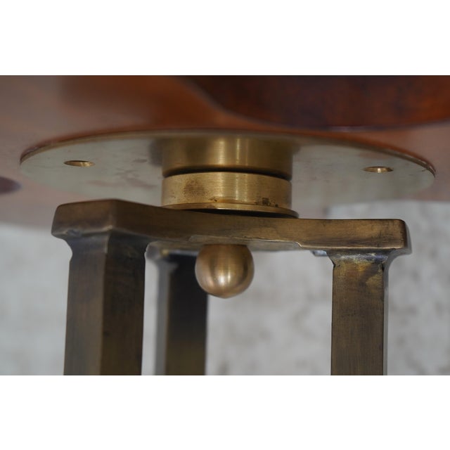 Brass Unusual Leather Rotating Top Brass Base Occasional Table For Sale - Image 8 of 13