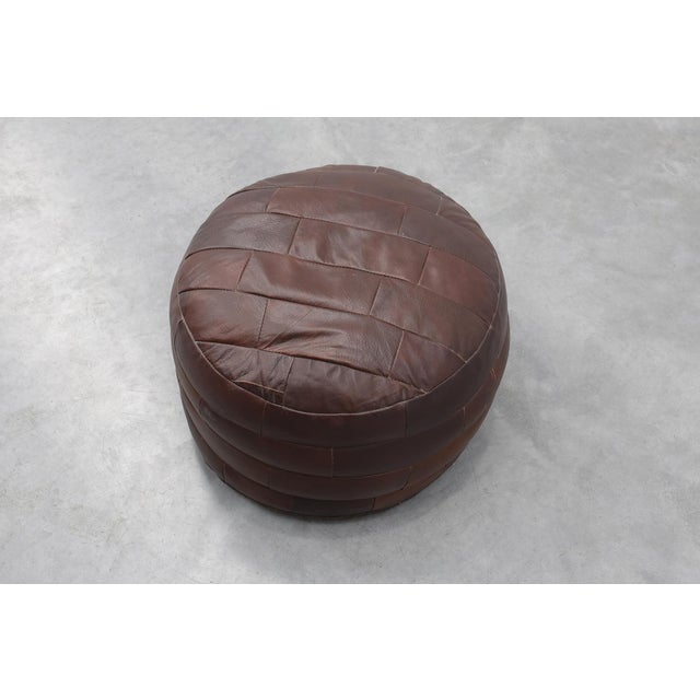 Round Patchwork Leather Pouf, Switzerland, 1970s For Sale - Image 4 of 10