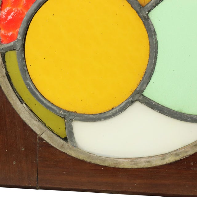 Stained Leaded Glass Panel with Wooden Frame, 1950s For Sale - Image 14 of 15