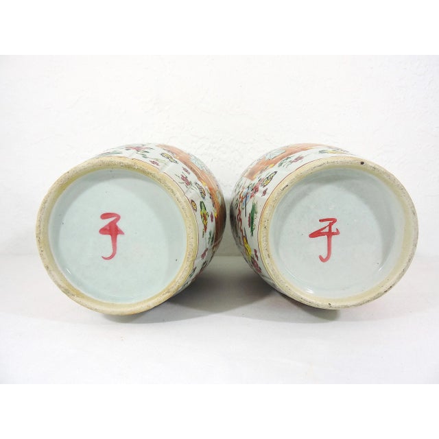 Rare Antique "Linen Fold" Famille Rose Vases, Signed White Porcelain Chinese With Chimera, Republic Period, a Pair For Sale - Image 9 of 11