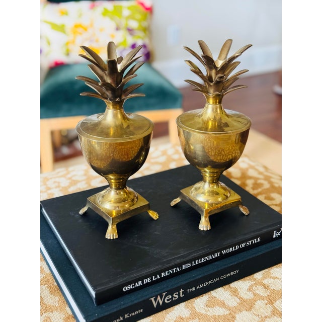 Mid-Century Modern Vintage Mid Century Pair of Brass Pineapple Urns For Sale - Image 3 of 7
