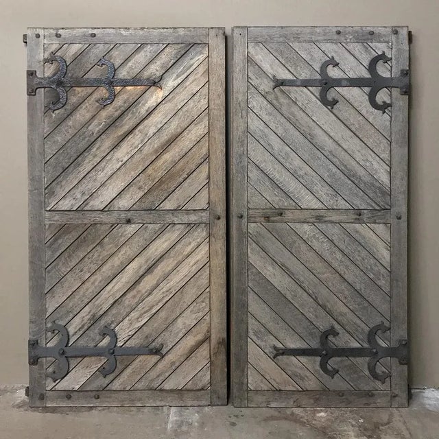 Wood Pair 19th Century Solid Oak Shutters With Forged Iron Hinges For Sale - Image 7 of 12