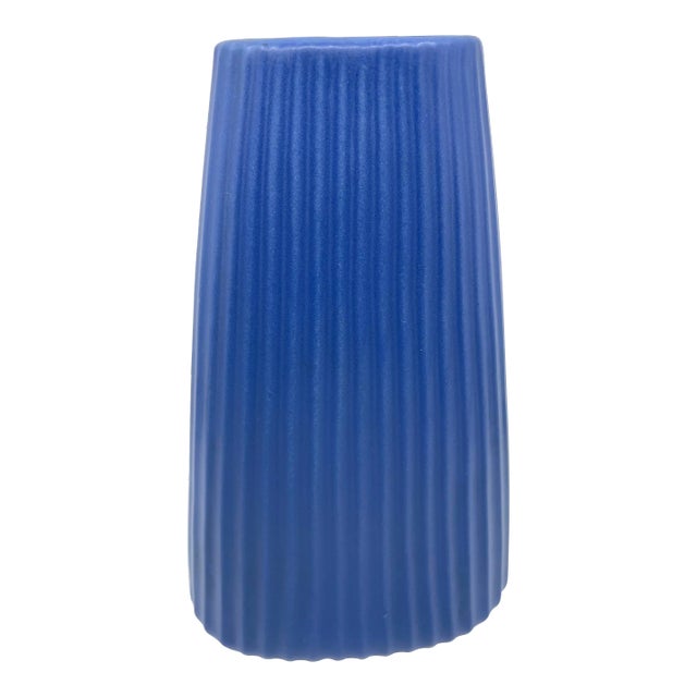 Vintage Blue Art Deco Textured Vase For Sale