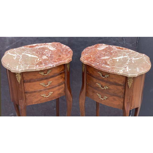 French Inlaid Nightstands - a Pair For Sale - Image 9 of 13